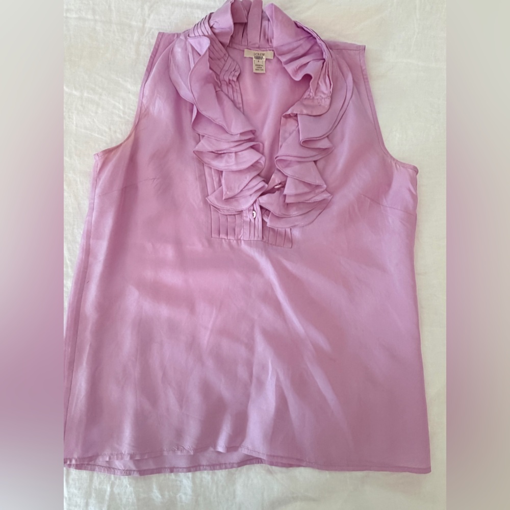 Lavender Silk Sleeveless Ruffle V-Neck Blouse